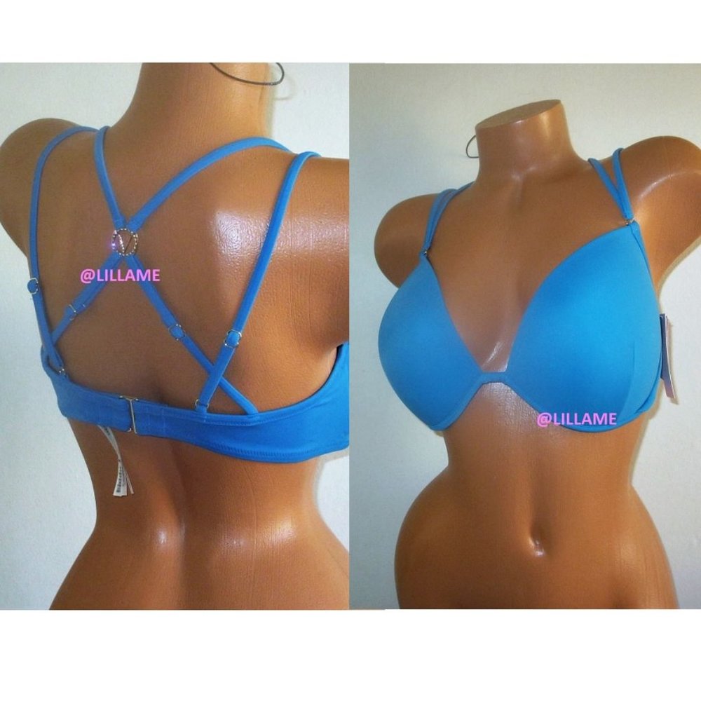 VICTORIA'S SECRET Love Push-Up Bikini Swim Top 36DD 38C 38D Cosmo Blue Strappy